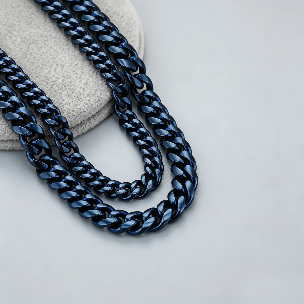 TOPGRILLZ Hip Hop Streetwear Jewelry Blue Polish Thick Cuban Link Chain Necklace/Bracelet Stainless Steel 8mm 10mm For Men&Women