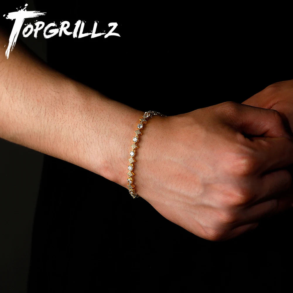 TOPGRILLZ 6MM/8MM Luxury Star Tennis Bracelet Hip Hop New Black White Zirconia Tennis Chain Best Couple Gift For Men Women