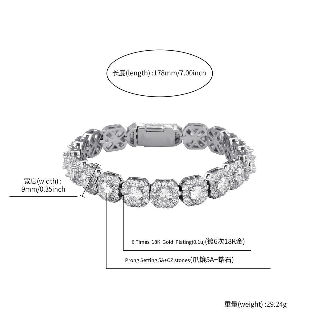 TOPGRILLZ 10mm Iced Out Full 5A Cubic Zirconia Square Charm Bracelet Bling CZ Tennis Chain With Box Clasp For Men Women Jewelry