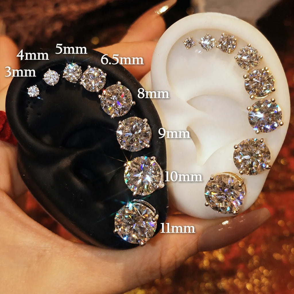 TOPGRILLZ Moissanite Stud Copper Earrings 3-8mm 925 Silver Needle GRA Certificate 4 Prong D Color Bling Jewelry Gift Men Women