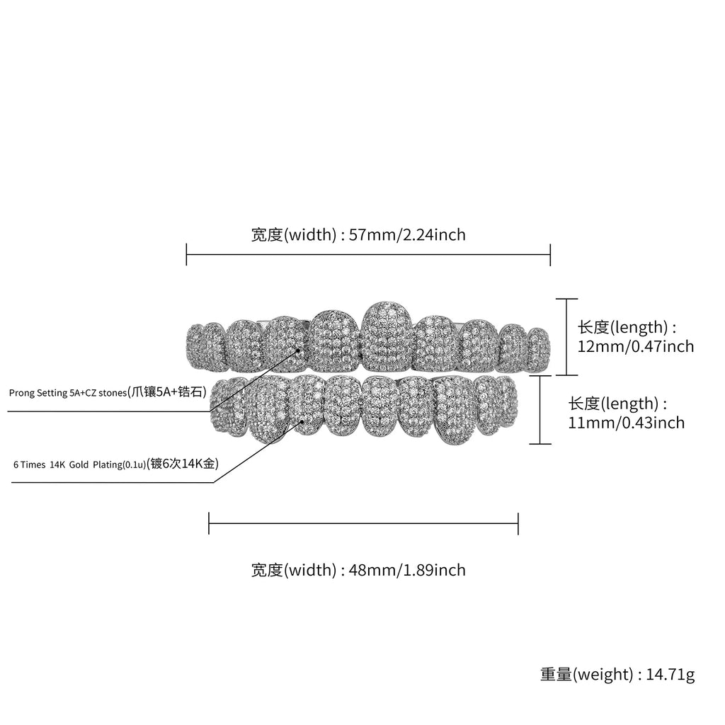 TOPGRILLZ Iced Out Cubic Zirconia Grillz Brace Punk 10/10 Top Bottom Dental Mouth Fang Grills Vampire Tooth Cap Cosplay Jewelry