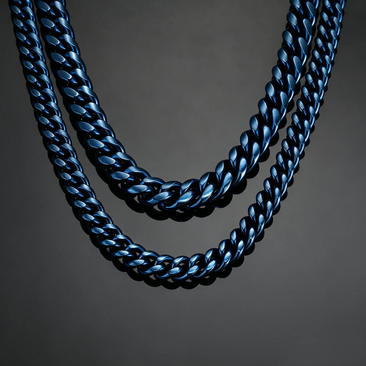 TOPGRILLZ Hip Hop Streetwear Jewelry Blue Polish Thick Cuban Link Chain Necklace/Bracelet Stainless Steel 8mm 10mm For Men&Women