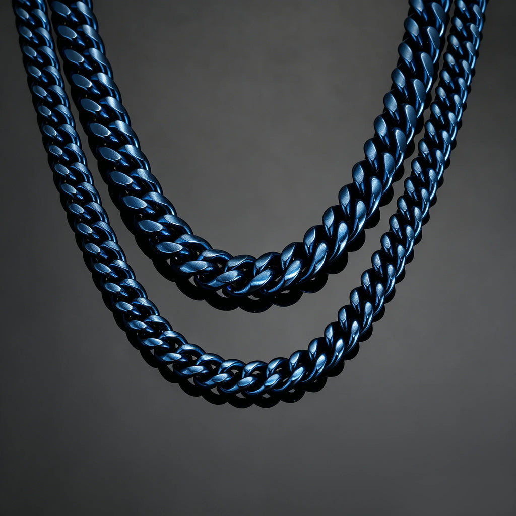 TOPGRILLZ Hip Hop Streetwear Jewelry Blue Polish Thick Cuban Link Chain Necklace/Bracelet Stainless Steel 8mm 10mm For Men&Women