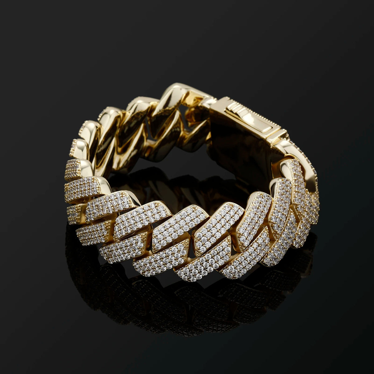 TOPGRILLZ Mens Bracelet 20MM 3 Row Zirconia Prong Link Chain Iced Out Micro Pave CZ Cuban Chain Hip Hop Fashion Jewelry For Gift