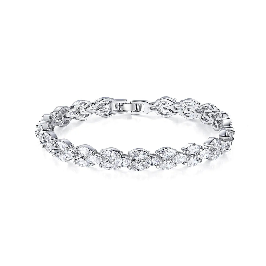 TOPGRILLZ Marquise CZ Link Bracelet Silver Plated Copper Prong Set Articulated Square Box Clasp Hip Hop Jewelry Men Women