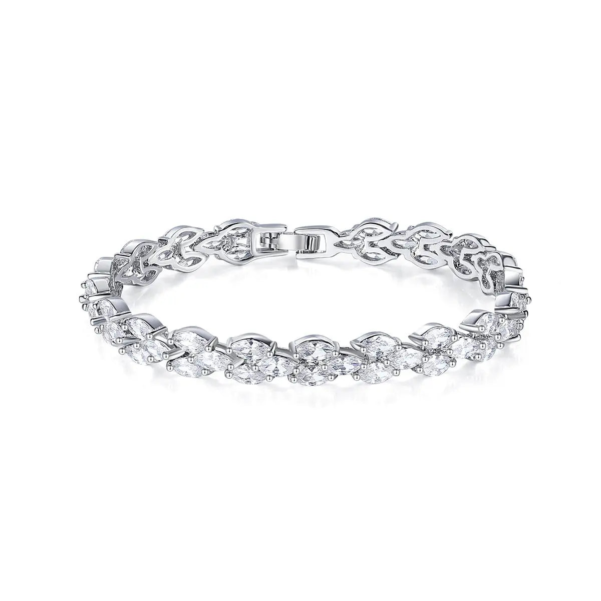 TOPGRILLZ Marquise CZ Link Bracelet Silver Plated Copper Prong Set Articulated Square Box Clasp Hip Hop Jewelry Men Women