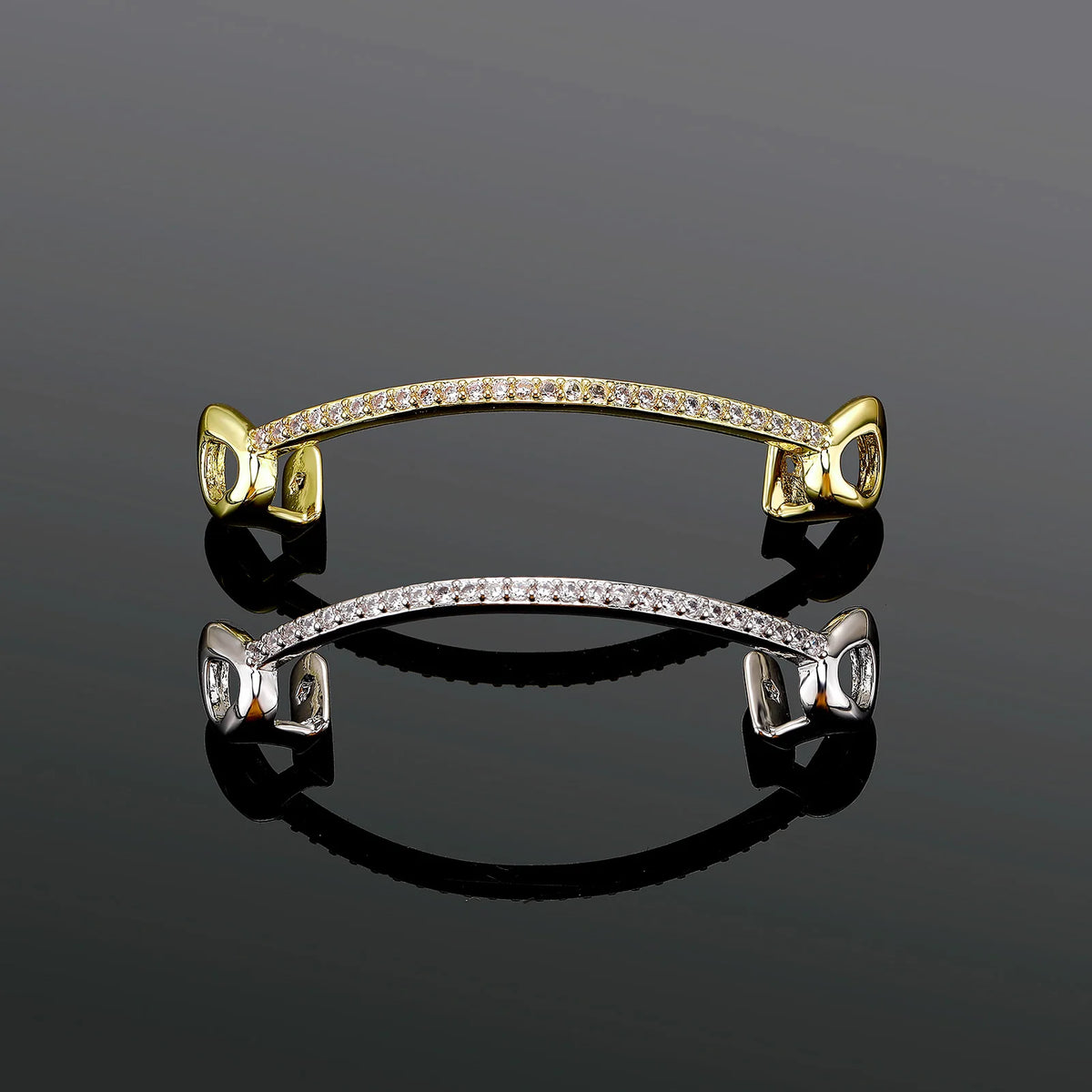 TOPGRILLZ Hip Hop Rapper Accessories Bar Grillz Set Gold Plated Copper Iced Out Top&Bottom Tooth Grills For Men&Women