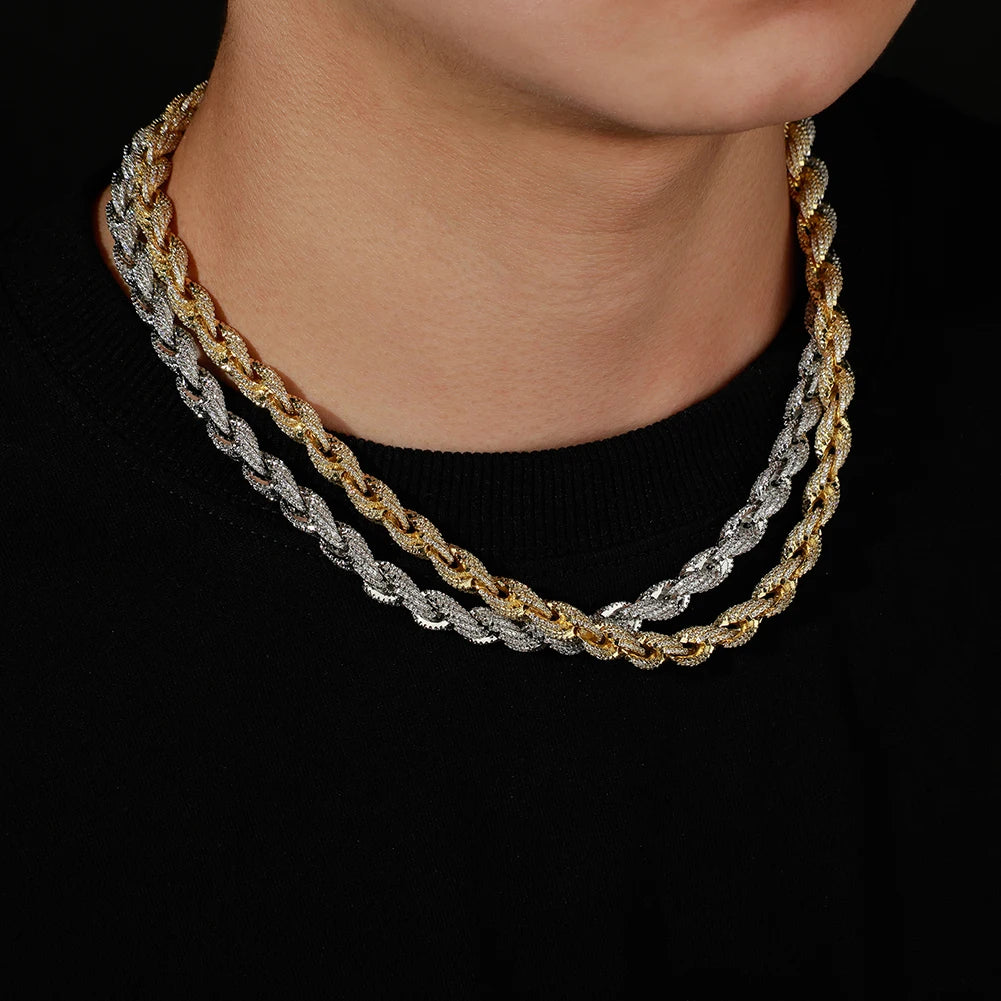 TOPGRILLZ 8mm Rope Chain Hip Hop Necklace Gold Silver Color Iced Out Micro Pave CZ Necklace Men Women Jewelry Gift