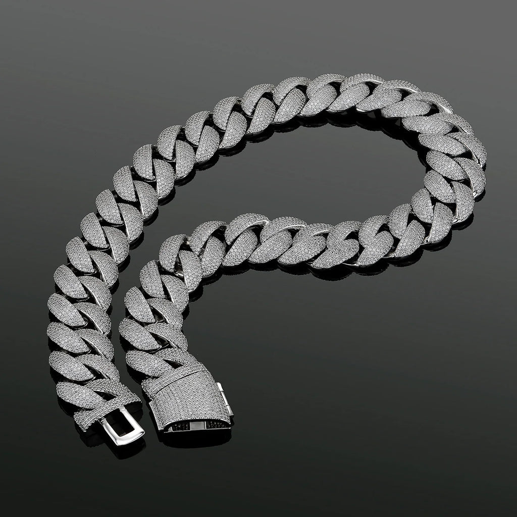 TOPGRILLZ 24mm Cuban Chain Necklace Full CZ Iced Out Wide Heavy Duty Box Clasp Silver Plated Copper Hip Hop Jewelry Men Women