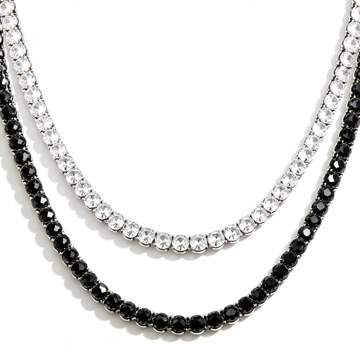 TOPGRILLZ 2PC Classic Versatile 3-5MM Tennis Chain Hip Hop Jewelry Set in Black & White CZ - Festival Gift For Men&Women