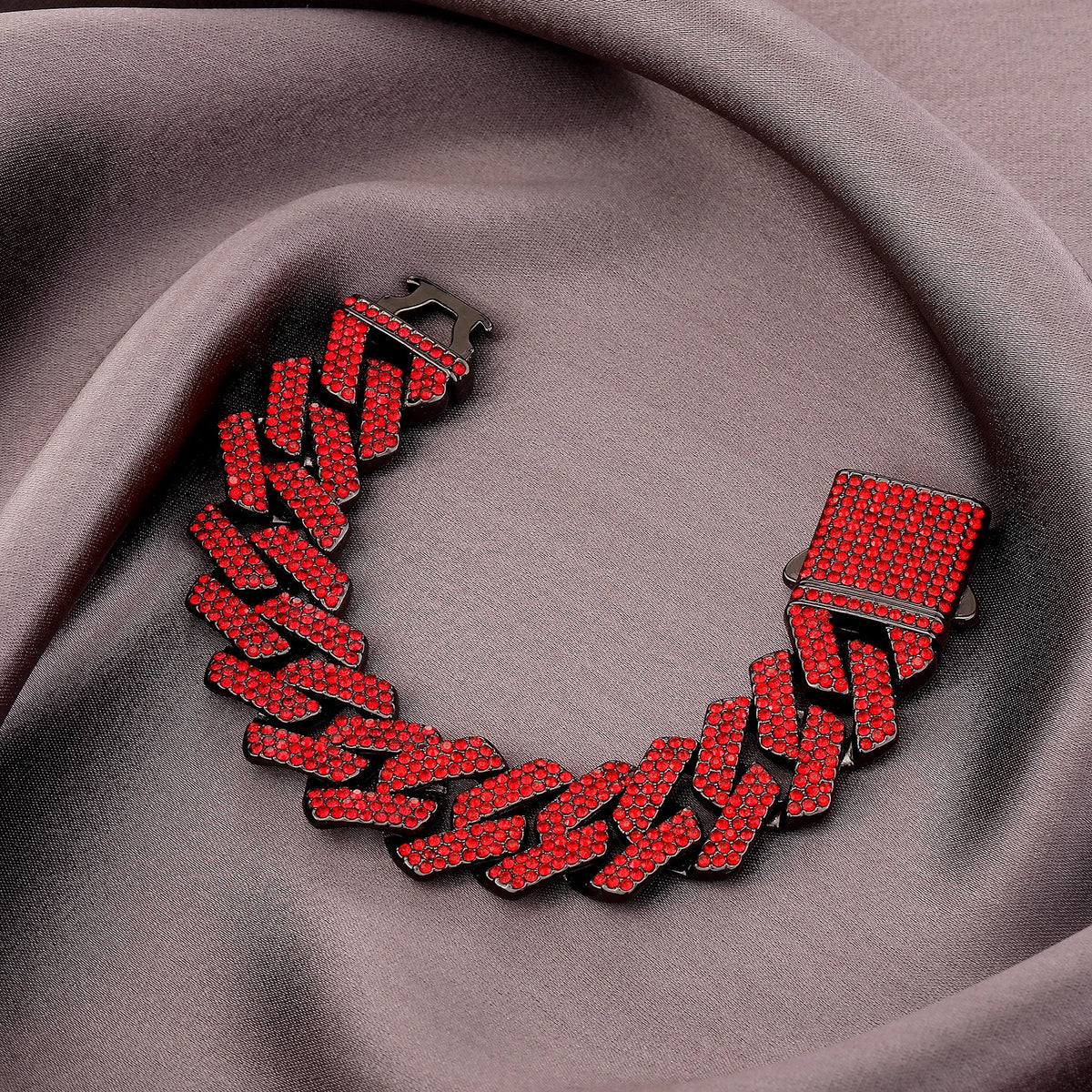 TOPGRILLZ 20MM Full Black Red Iced Out Miami Cuban Link Alloy Rhinestone Bracelet Necklace Hip Hop Jewelry Men Women