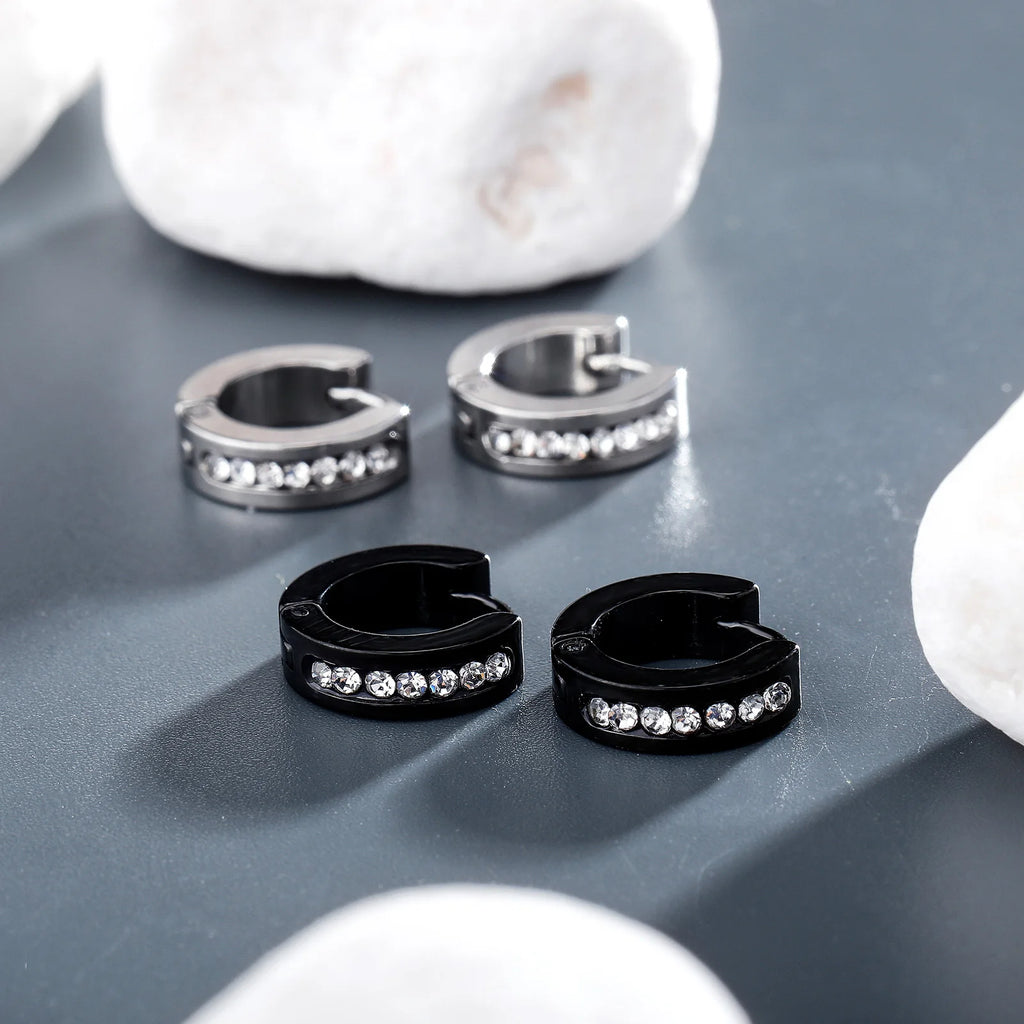 TOPGRILLZ 1 Pair Fashion Round Cubic Zircon Stainless Steel Earrings Small Huggie Earring Pendientes Body Jewelry