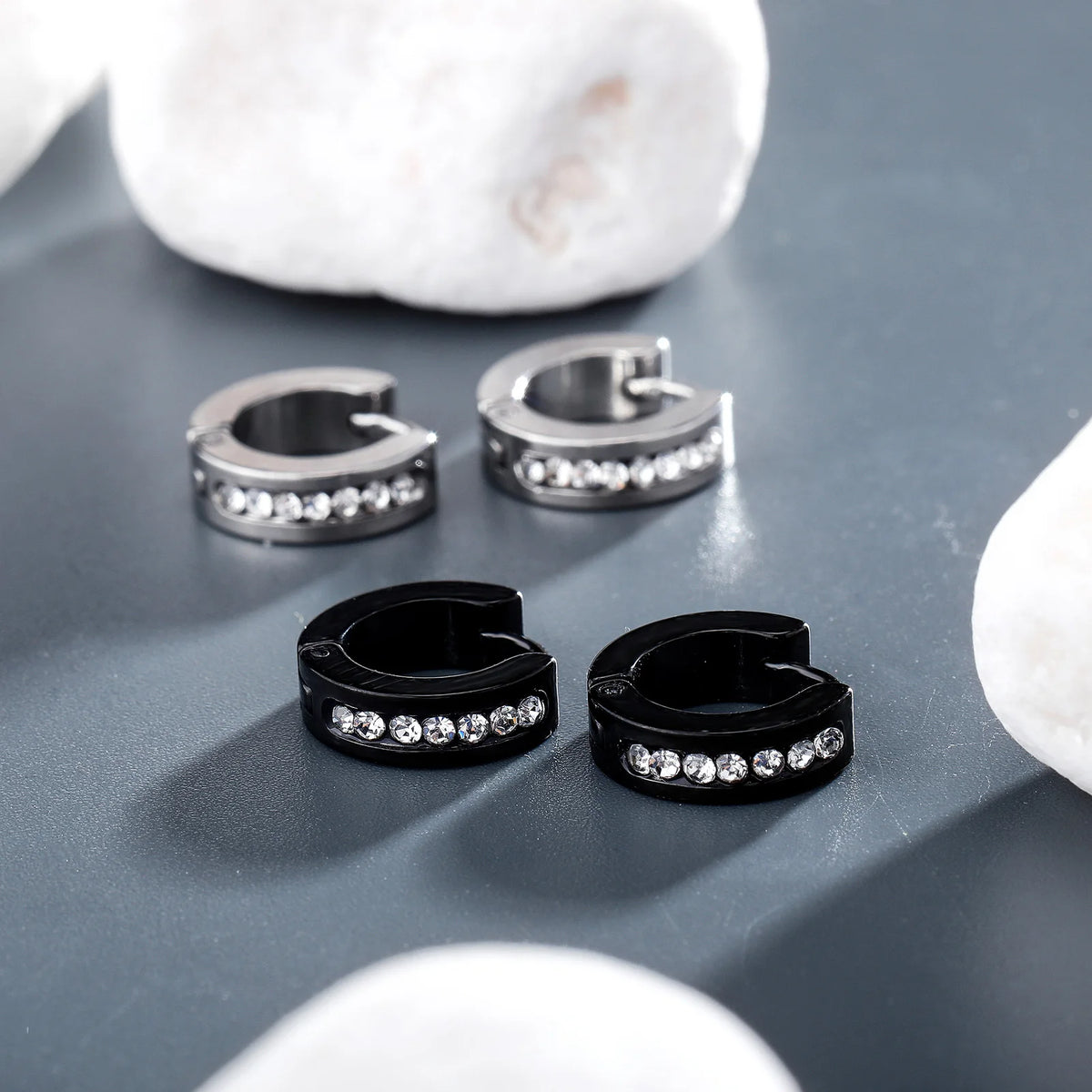 TOPGRILLZ 1 Pair Fashion Round Cubic Zircon Stainless Steel Earrings Small Huggie Earring Pendientes Body Jewelry