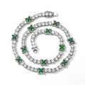 TOPGRILLZ Green Clover Tennis Chain Necklace Gold Plated White & Green CZ Four Leaf Charm Hip Hop Bling Jewelry Men Women Gift
