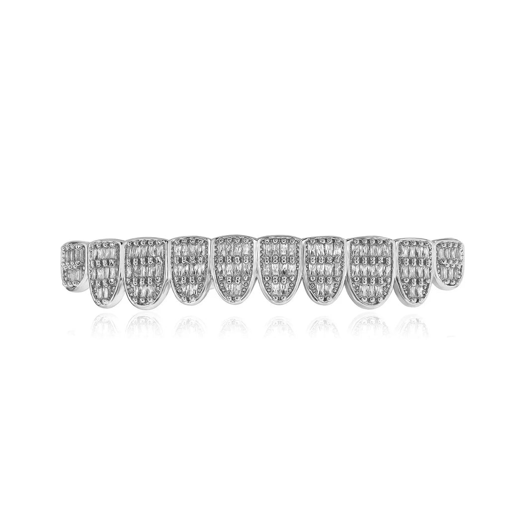 TOPGRILLZ 10/10 Iced Out Square Cubic Zircon Tooth Caps Hip Hop Full CZ Stone Teeth Grillz For Women Men Jewelry Dental Grills
