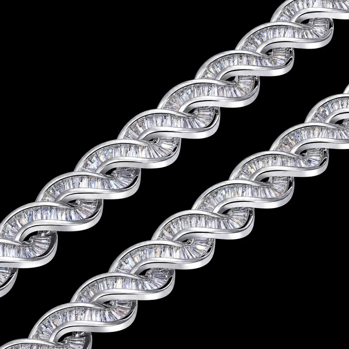 TOPGRILLZ Baguette CZ DNA Twist Chain Necklace S Wave Link Full Iced Out Silver Plated Hip Hop Jewelry Men Women