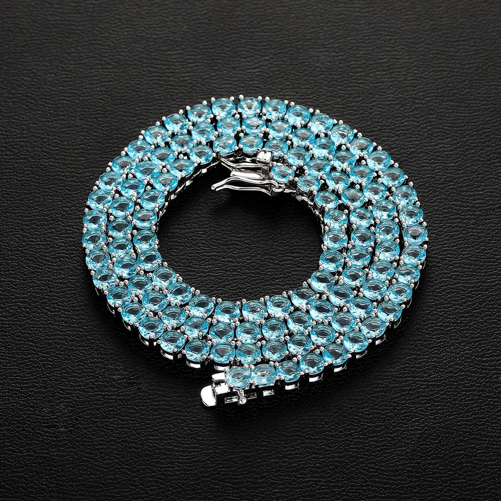 TOPGRILLZ 4MM Iced Out Bling AAA Zircon 1 Row Fashion Light Blue Color Tennis Jewelry Chains Women 20inch Choker Punk Gift