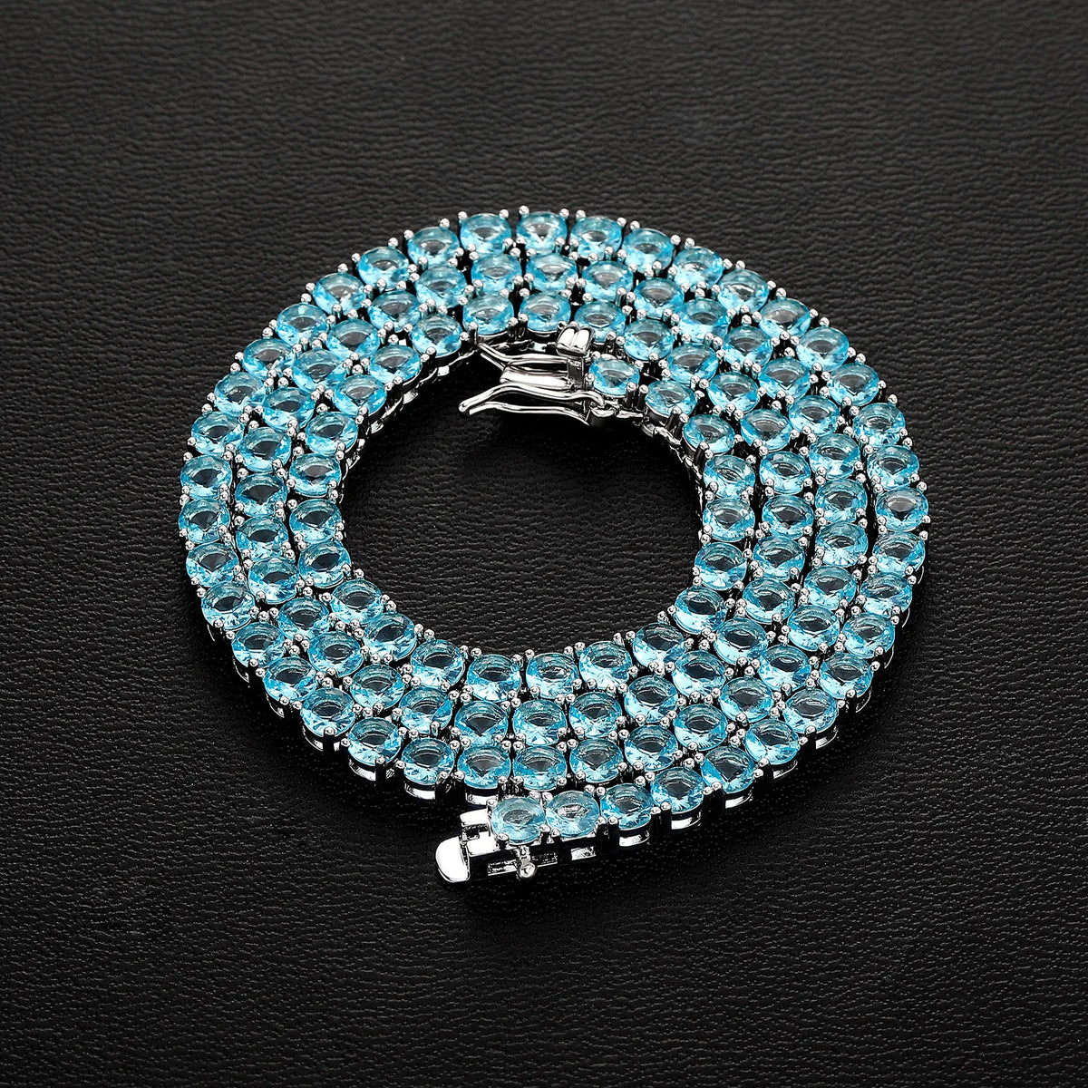 TOPGRILLZ 4MM Iced Out Bling AAA Zircon 1 Row Fashion Light Blue Color Tennis Jewelry Chains Women 20inch Choker Punk Gift