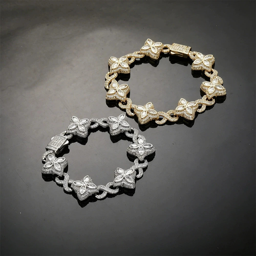 TOPGRILLZ Iced Out 5A+ Cubic Zircon Four Clover Bracelet Micro Paved CZ Stones Floral Inifinity Chain Anklets Luxury Jewelry