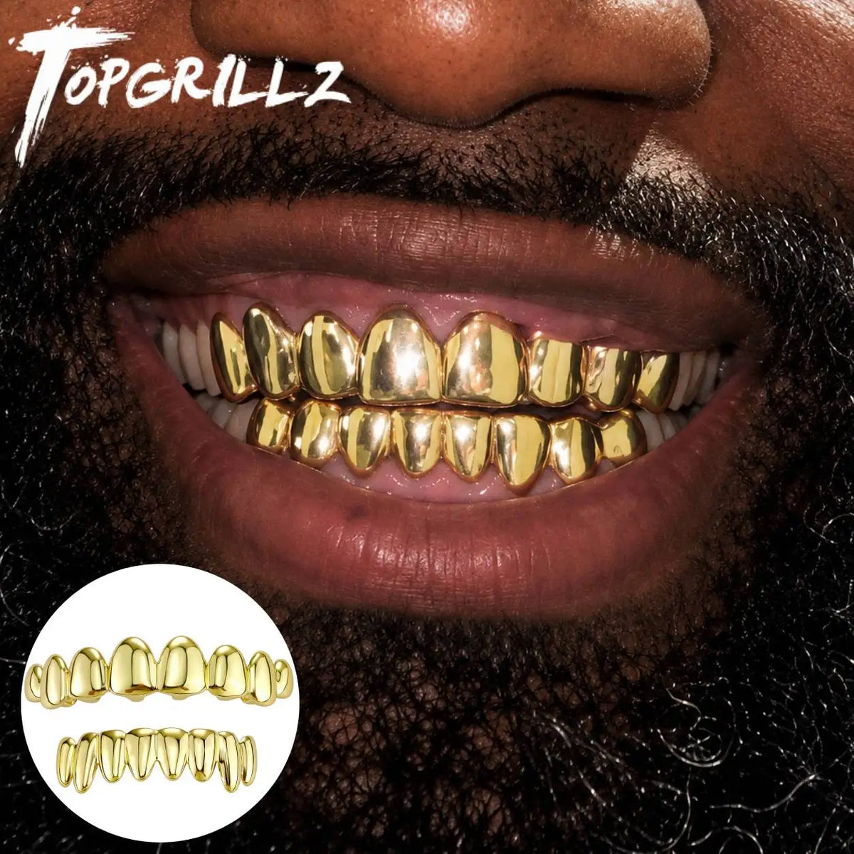 TOPGRILLZ 8 Top 8 Bottom Grillz Set No Stone Mirror Polished Realistic Teeth Outline Hip Hop Decorative Tooth Jewelry Men Women
