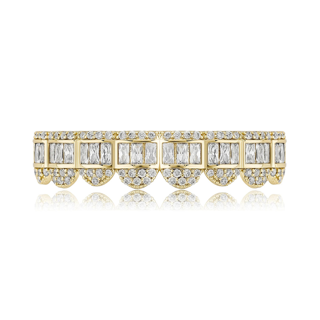 TOPGRILLZ New Baguette Set Teeth Grillz Top & Bottom 14K White Gold Hip Hop Fashion Rapper Jewelry Gift For Men Women