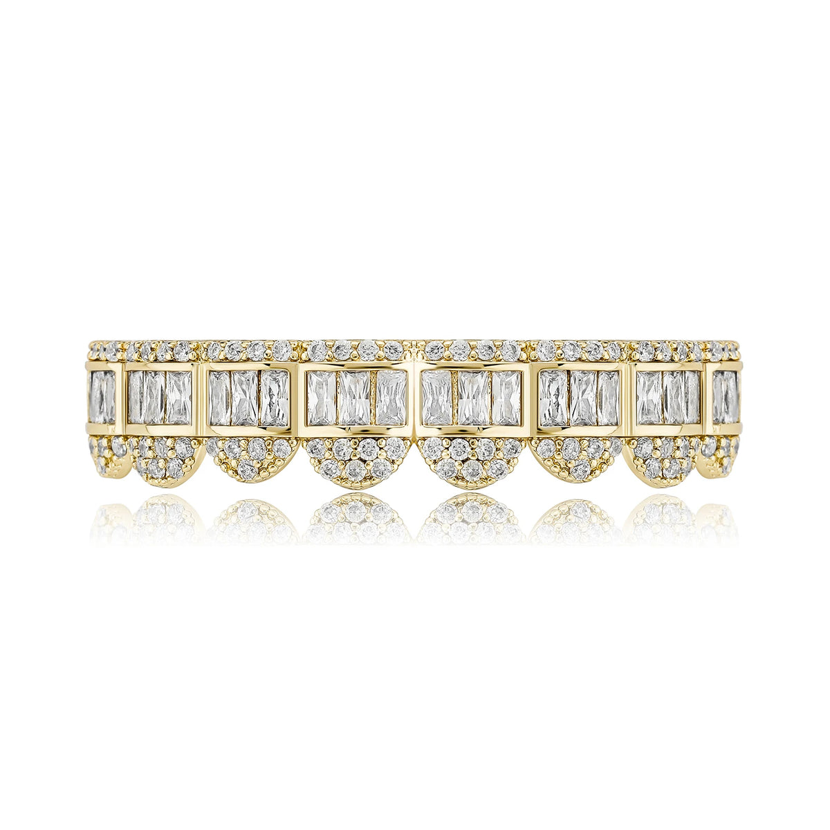 TOPGRILLZ New Baguette Set Teeth Grillz Top & Bottom 14K White Gold Hip Hop Fashion Rapper Jewelry Gift For Men Women