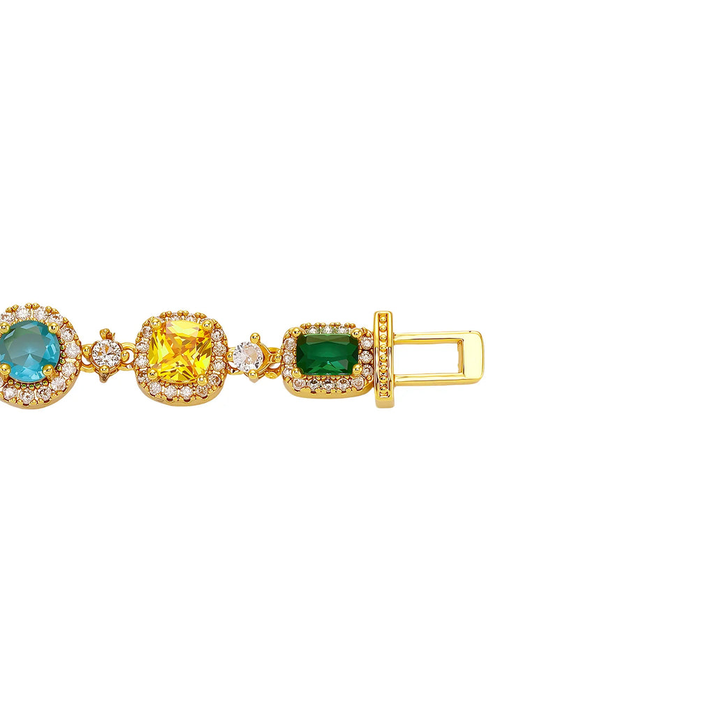 TOPGRILLZ Multicolor CZ Star Link Bracelet Necklace Gold/Silver Plated Y2K Dopamine Hip Hop Jewelry Iced Out Couple Unisex Gift