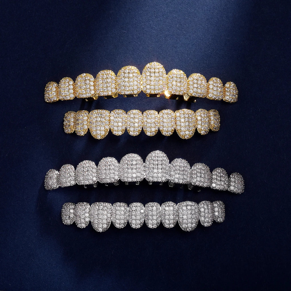 TOPGRILLZ Iced Out Cubic Zirconia Grillz Brace Punk 10/10 Top Bottom Dental Mouth Fang Grills Vampire Tooth Cap Cosplay Jewelry