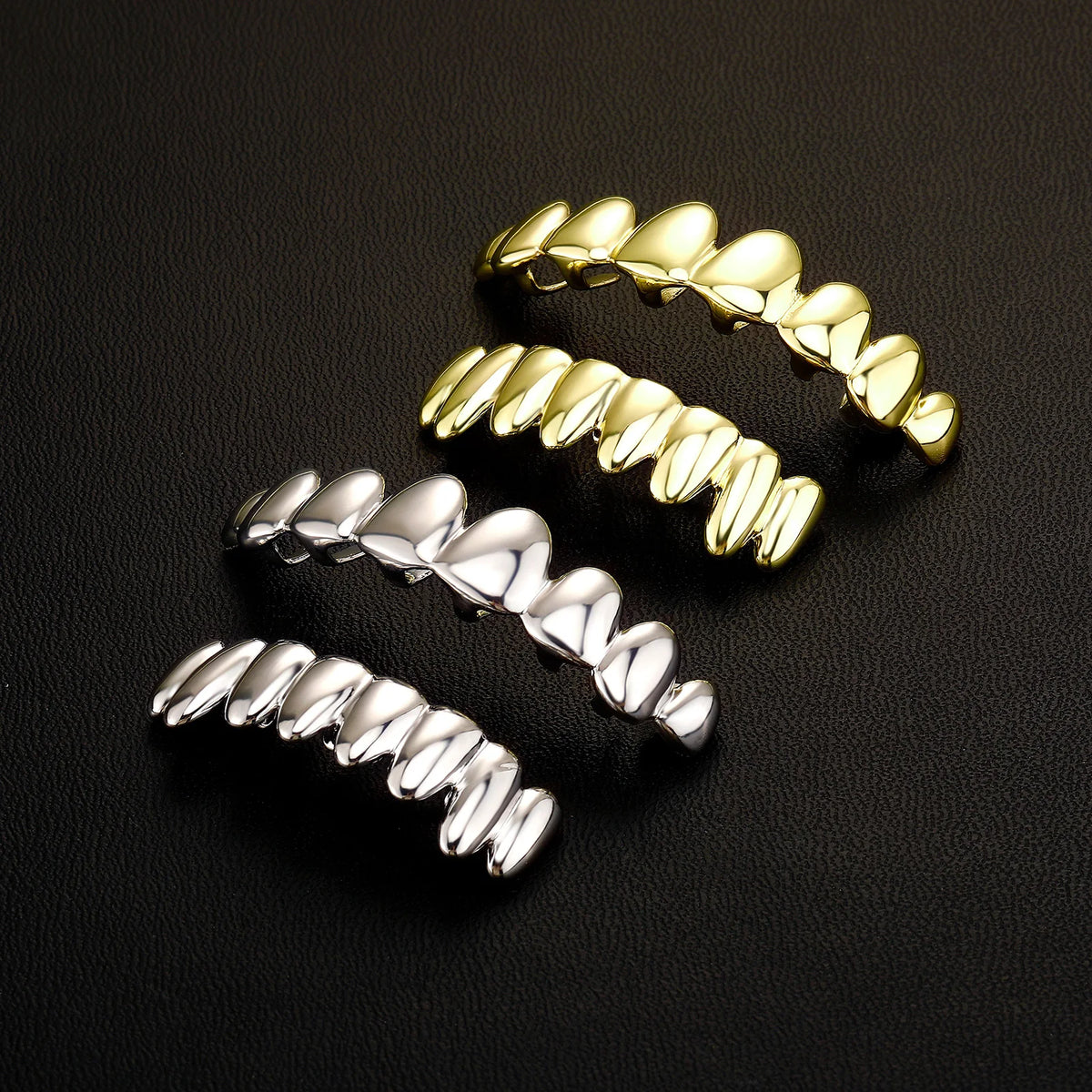 TOPGRILLZ 8 Top 8 Bottom Grillz Set No Stone Mirror Polished Realistic Teeth Outline Hip Hop Decorative Tooth Jewelry Men Women