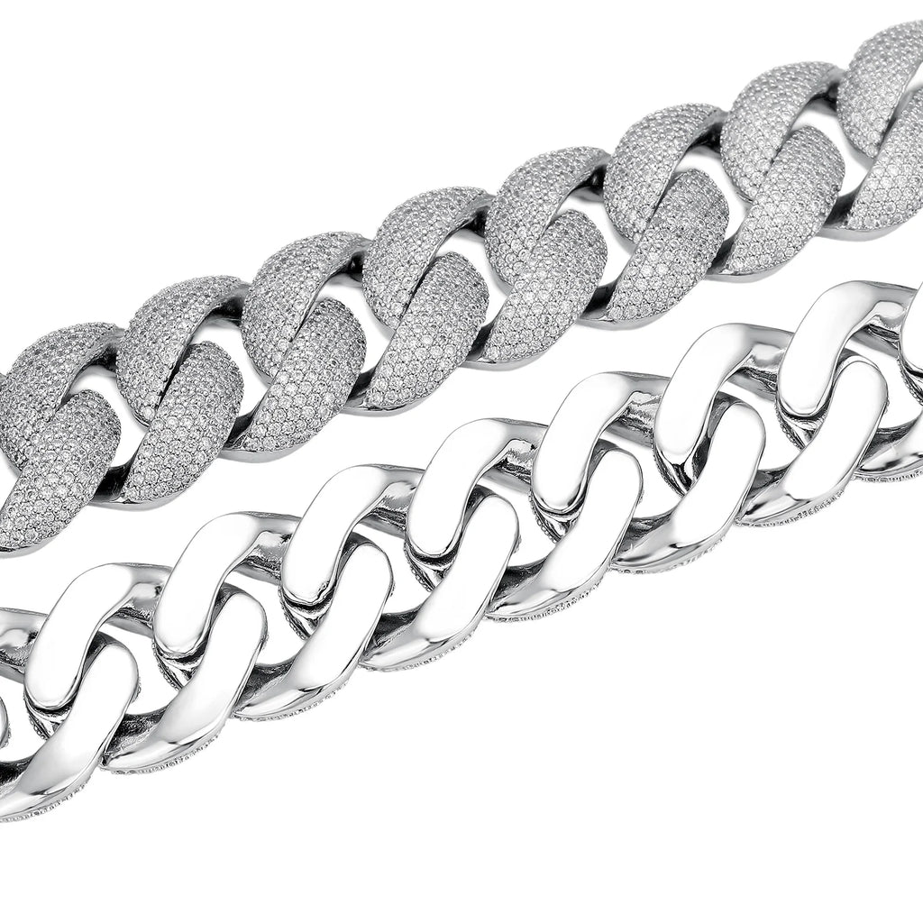 TOPGRILLZ 24mm Cuban Chain Necklace Full CZ Iced Out Wide Heavy Duty Box Clasp Silver Plated Copper Hip Hop Jewelry Men Women