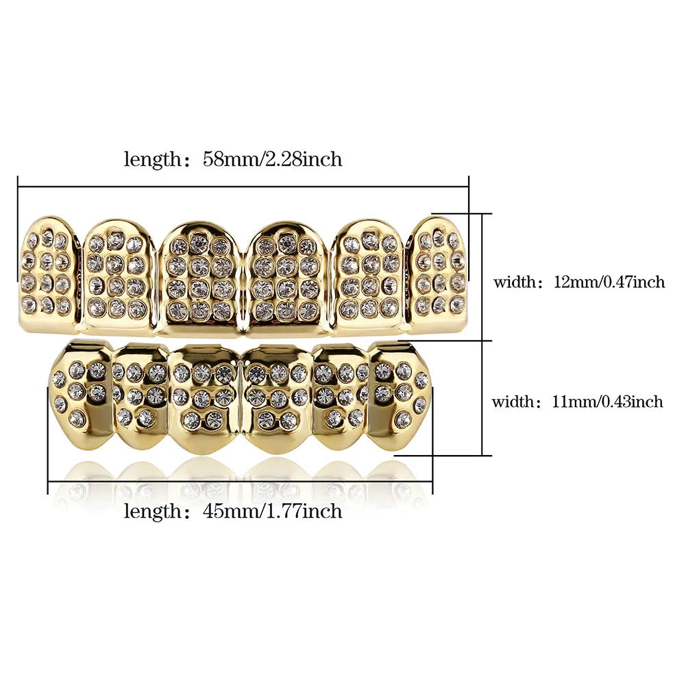 TOPGRILLZ Iced Out Full CZ Stones Teeth Grillz Fashion 5A+ Cubic Zircon 6 Top&6 Bottom Tooth Caps For Men Women Dental Grills