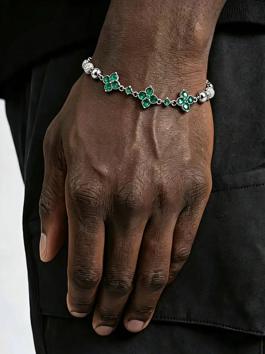 TOPGRILLZ Hip Hop Four Leaf Clover Bracelet Micro Paved CZ Stones Iced Out Round Ball Chain For Men Women Charm Jewelry Gift