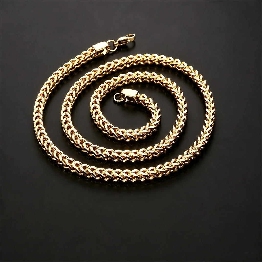 TOPGRILLZ Stainless Steel 4mm Franco Link Chain Necklace High Polish Mirror Finish Double Layer Hip Hop Jewelry Men Women