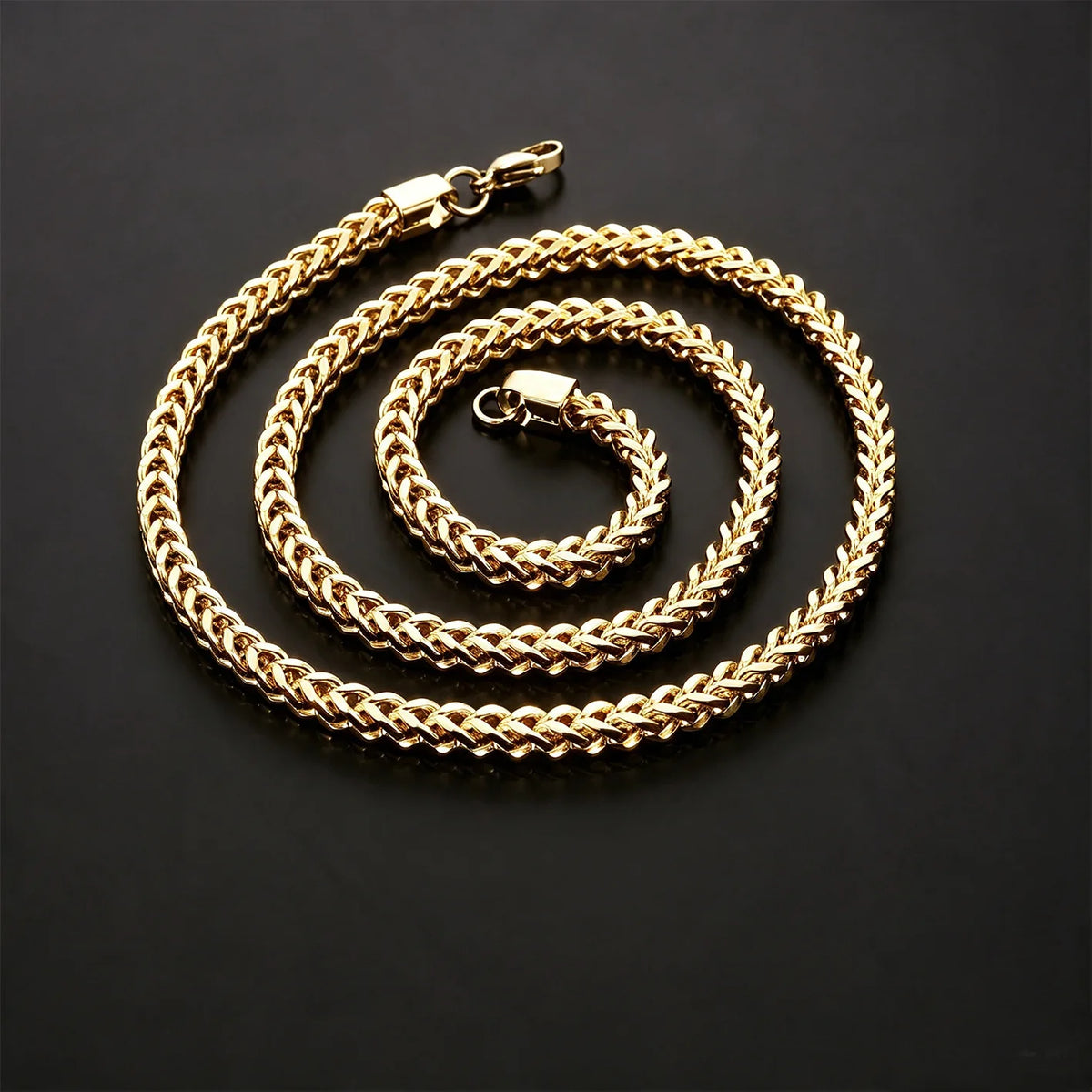 TOPGRILLZ Stainless Steel 4mm Franco Link Chain Necklace High Polish Mirror Finish Double Layer Hip Hop Jewelry Men Women