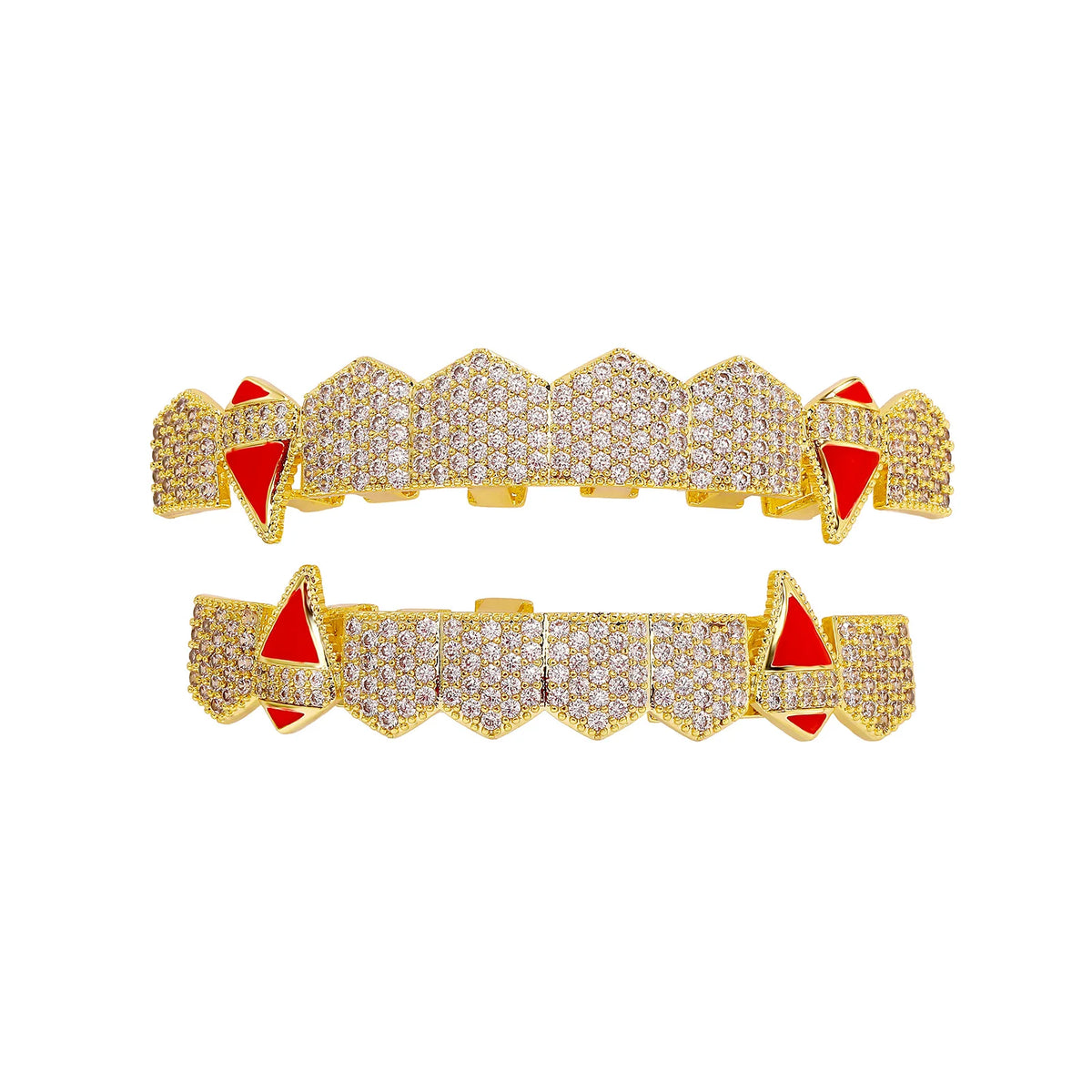 TOPGRILLZ Iced Out 5A+ CZ Teeth Set 8 Top& 8 Bottom Mouth Gold Silver Color Tooth Caps Removable Dental Grills For Halloween