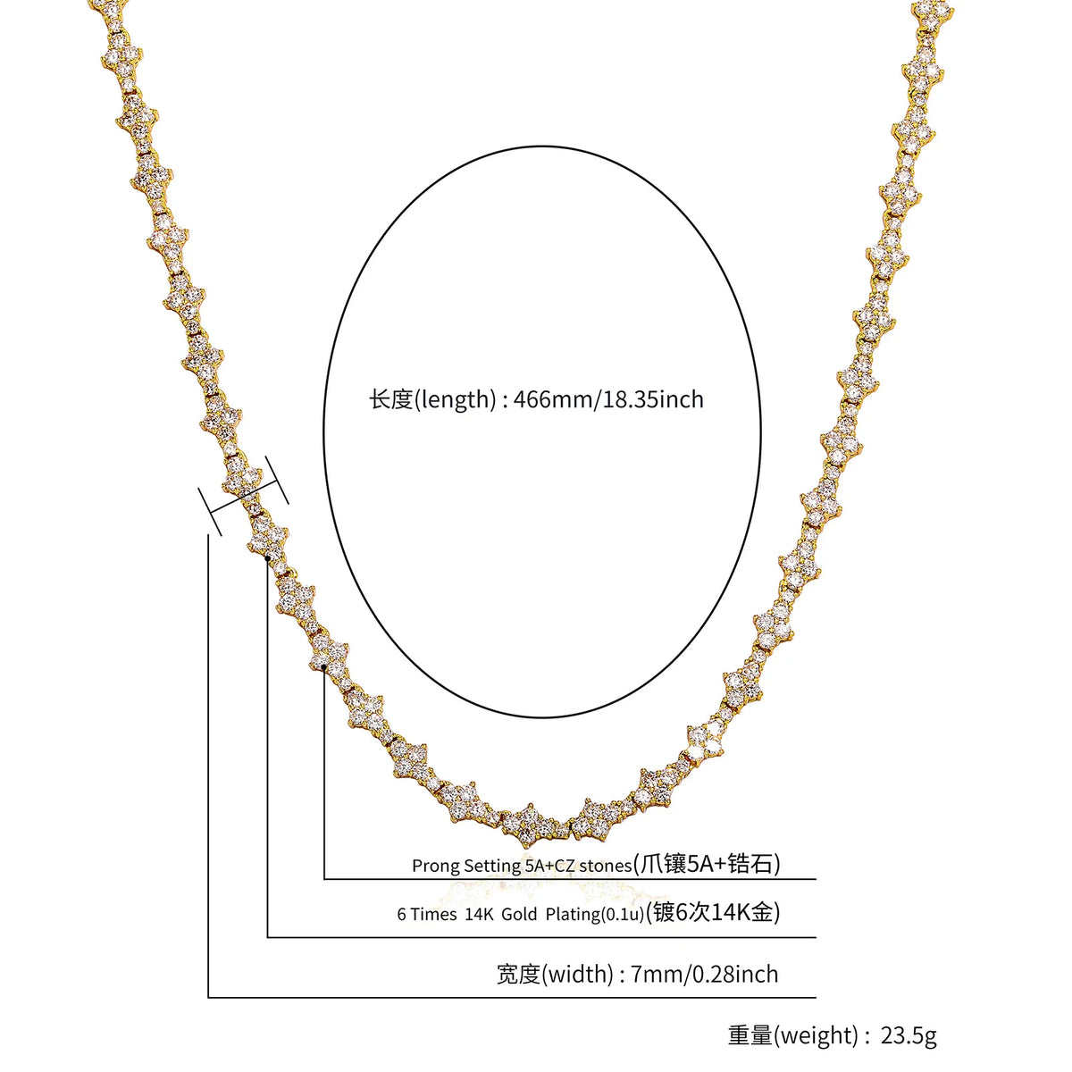 TOPGRILLZ New Honeycomb Necklace Classic 7MM Tennis Chain Hip Hop Punk Jewelry High Quality Choker Necklace For Anniversary Gift