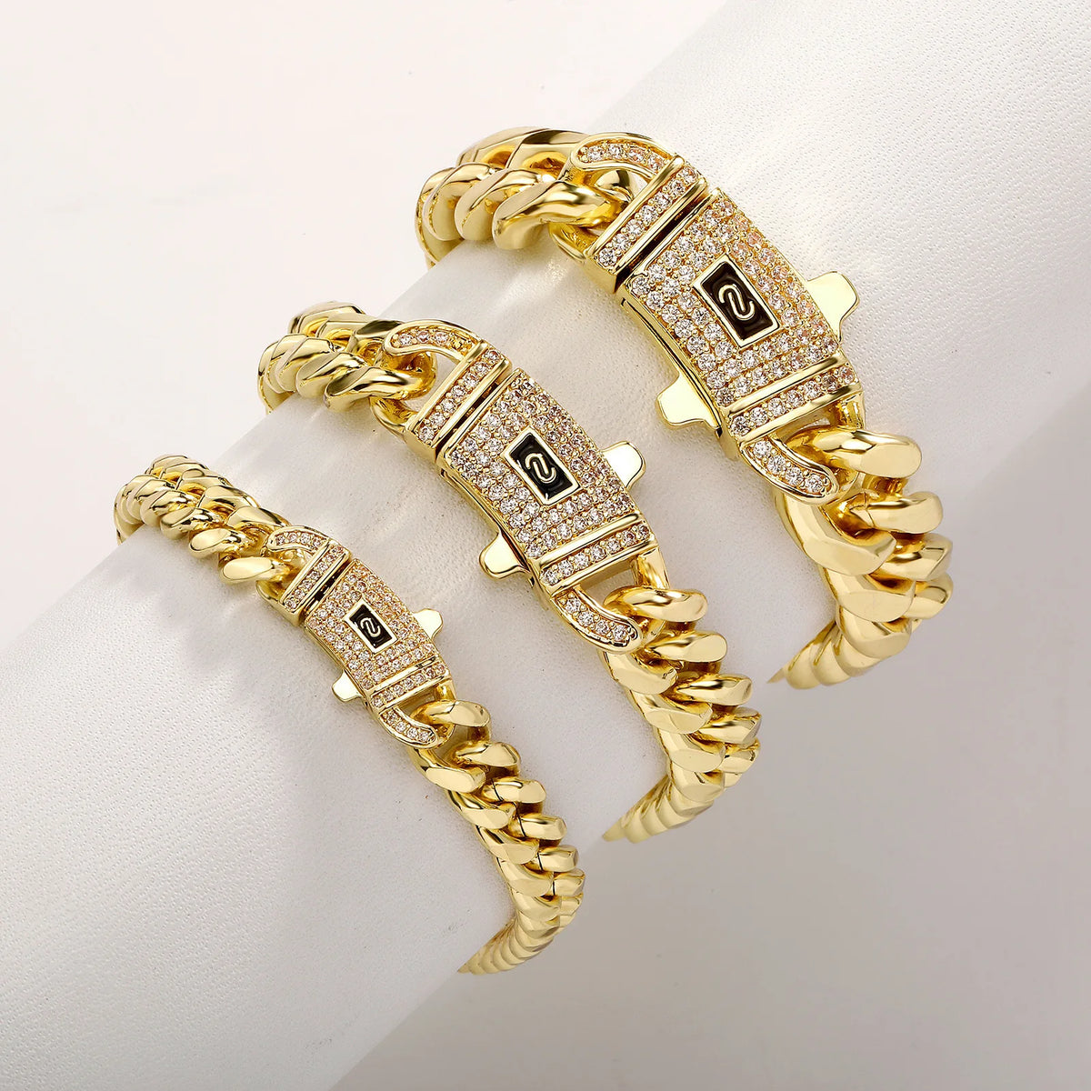 TOPGRILLZ Solid Stainless Steel Cuban Chain Necklace Anti-Rust CZ Iced Straight & Curved Lock Clasp 8-14mm Hip Hop Jewelry