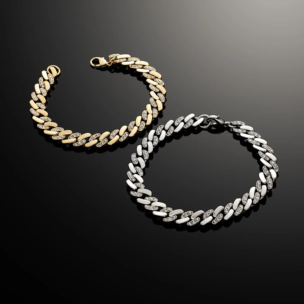 TOPGRILLZ 6MM/8MM Cuban Chain Necklace With Gold Plated Waterproof Iced Out Czechic Stone Hip Hop Fashion Jewelry For Men Women
