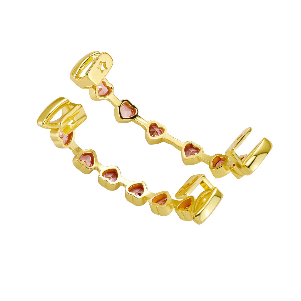 TOPGRILLZ Hip Hop Y2K Copper Grillz Set Pink And Clear Heart CZ Top Bottom Teeth Cap Sweet Cool Bling Jewelry For Women Men