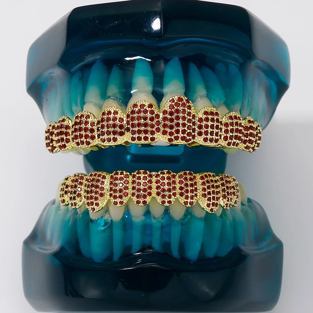 TOPGRILLZ Iced Out Cubic Zirconia Grillz Brace Punk 10/10 Top Bottom Dental Mouth Fang Grills Vampire Tooth Cap Cosplay Jewelry