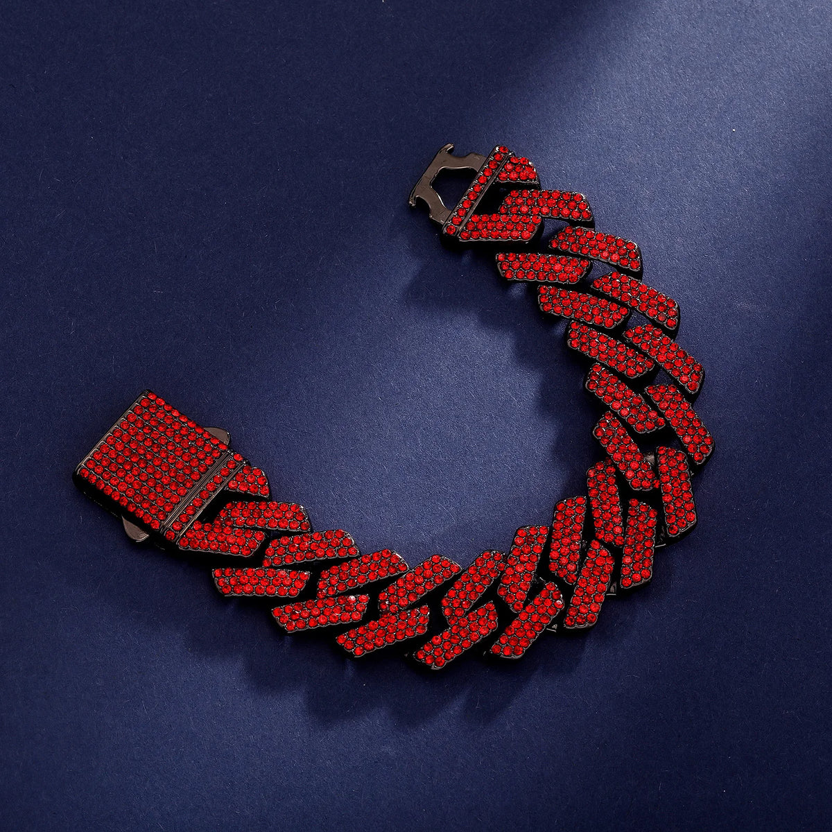 TOPGRILLZ 20MM Full Black Red Iced Out Miami Cuban Link Alloy Rhinestone Bracelet Necklace Hip Hop Jewelry Men Women