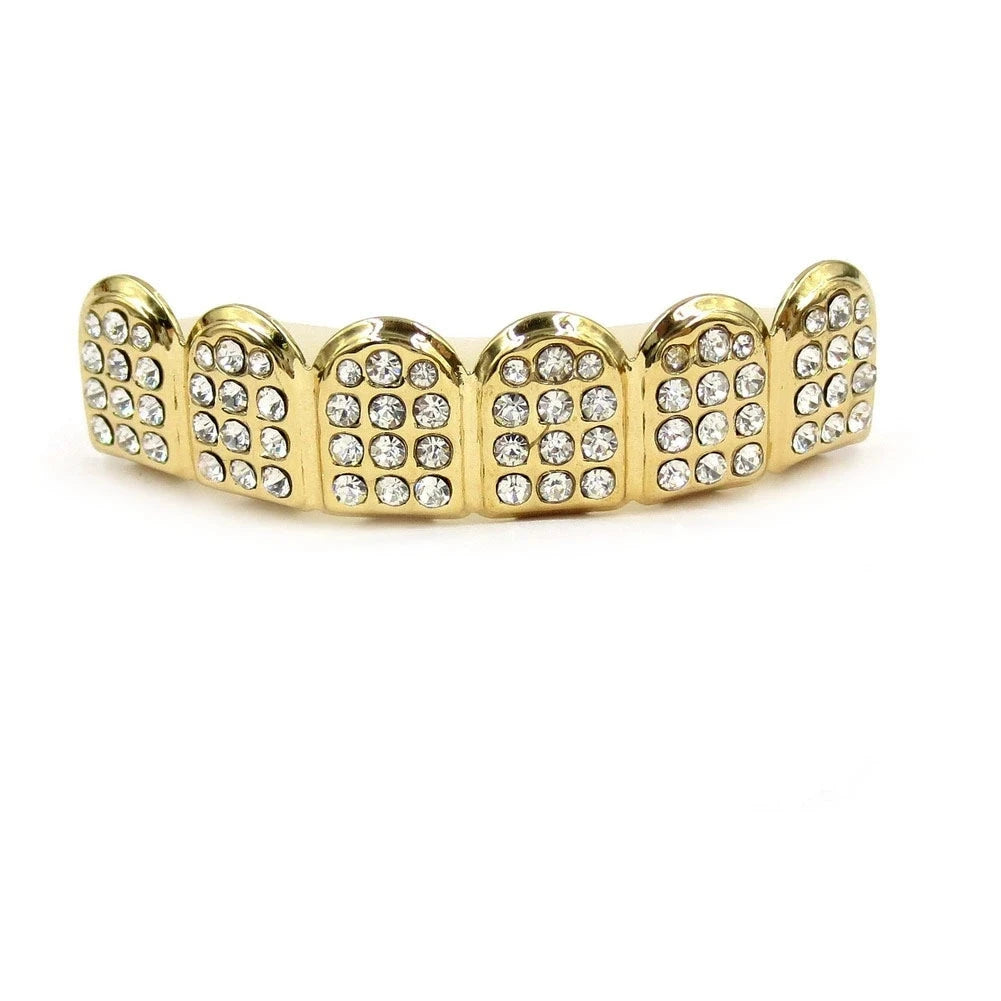 TOPGRILLZ Iced Out Full CZ Stones Teeth Grillz Fashion 5A+ Cubic Zircon 6 Top&6 Bottom Tooth Caps For Men Women Dental Grills