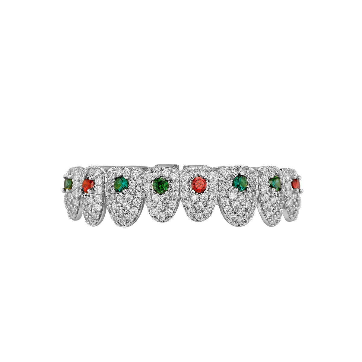 TOPGRILLZ Iced Out Full Cubic Zircon Tooth Caps 8 Top&8 Bottom Set Braces Multi-Colors Teeth Grillz For Party Christmas Gift