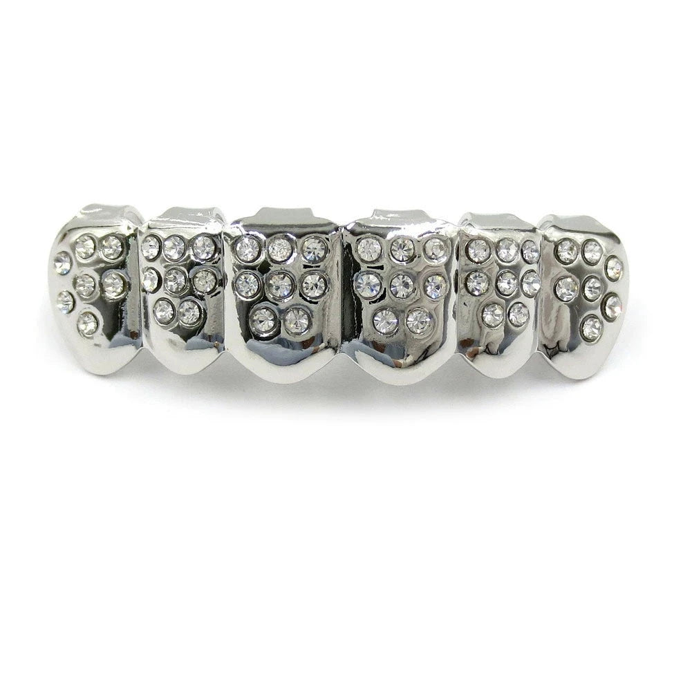 TOPGRILLZ Iced Out Full CZ Stones Teeth Grillz Fashion 5A+ Cubic Zircon 6 Top&6 Bottom Tooth Caps For Men Women Dental Grills