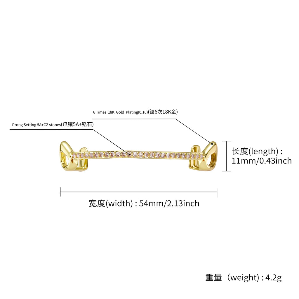 TOPGRILLZ Hip Hop Rapper Accessories Bar Grillz Set Gold Plated Copper Iced Out Top&Bottom Tooth Grills For Men&Women