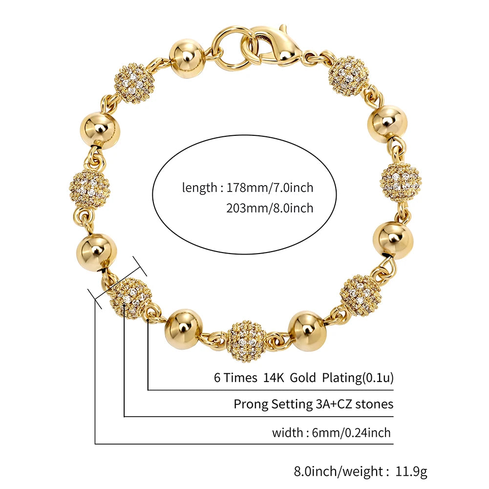 TOPGRILLZ 6mm8mm Big Round Ball Bracelet with Pearl Hip Hop Bracelet Iced Out CZ Gold Color Bracelet Punk Bling Jewelry For Gift