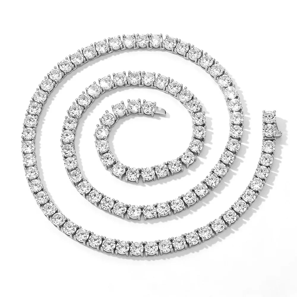 TOPGRILLZ 3mm-10mm Iced Out Bling AAA Zircon 1 Row Tennis Chain Necklace Men Hip Hop Jewelry Gold Silver Color Charms