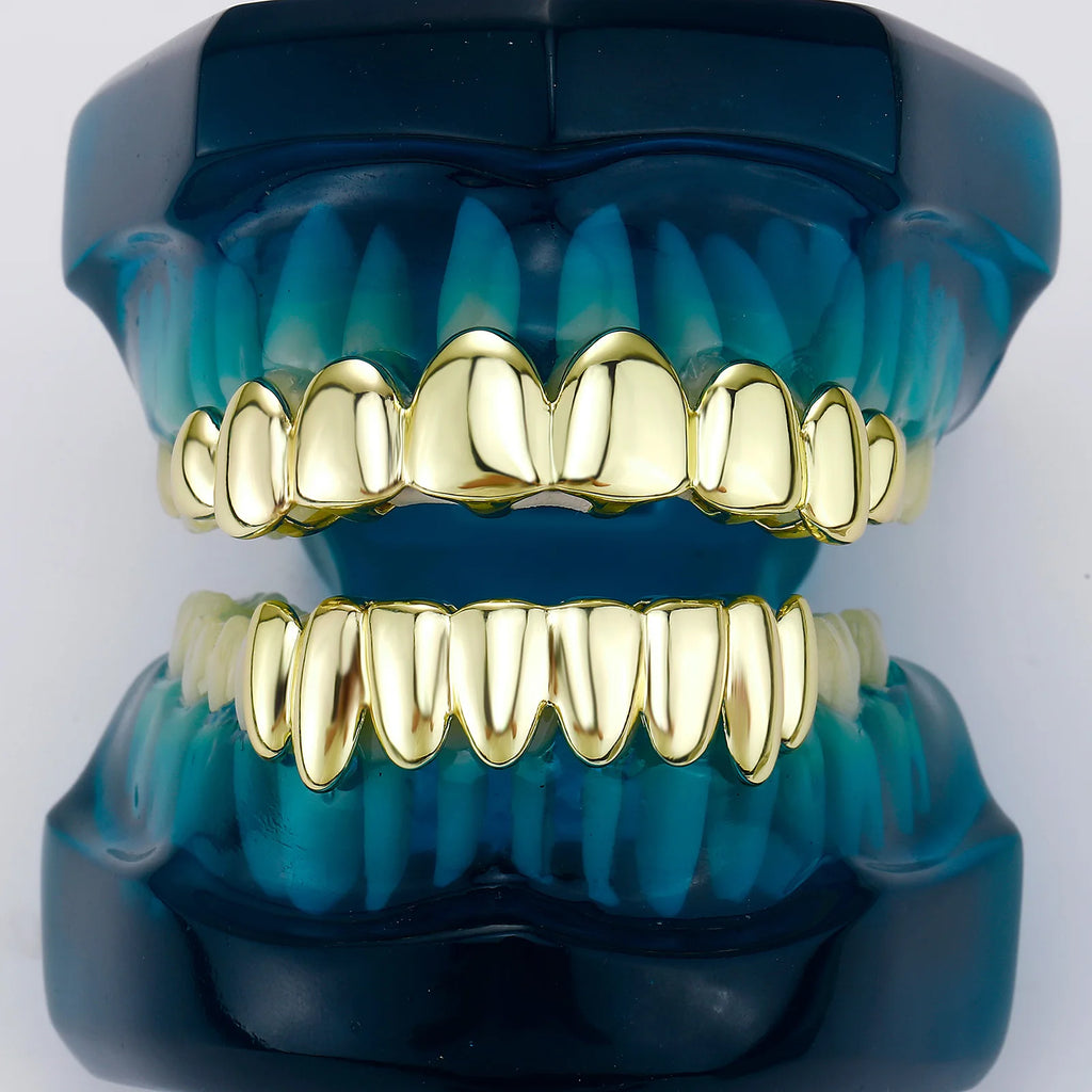 TOPGRILLZ 8 Top 8 Bottom Grillz Set No Stone Mirror Polished Realistic Teeth Outline Hip Hop Decorative Tooth Jewelry Men Women