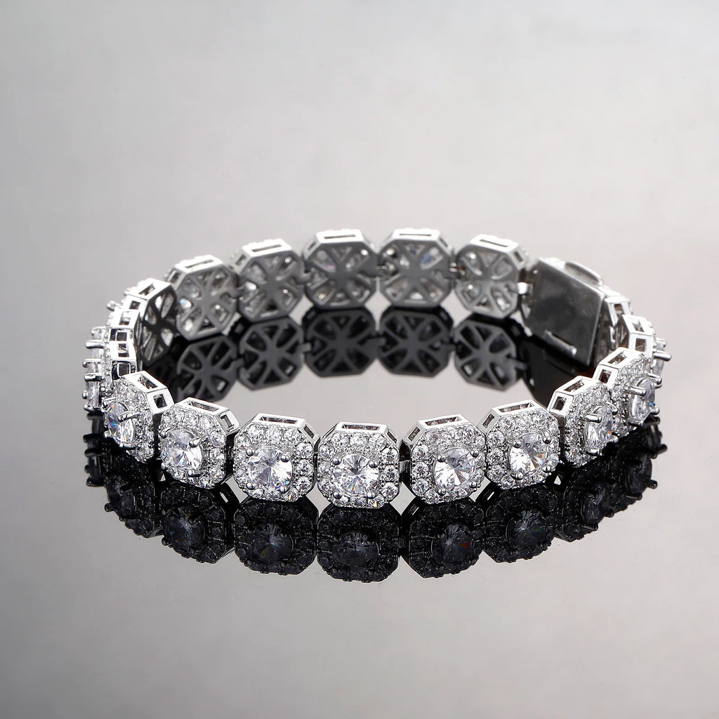 TOPGRILLZ 10mm Iced Out Full 5A Cubic Zirconia Square Charm Bracelet Bling CZ Tennis Chain With Box Clasp For Men Women Jewelry