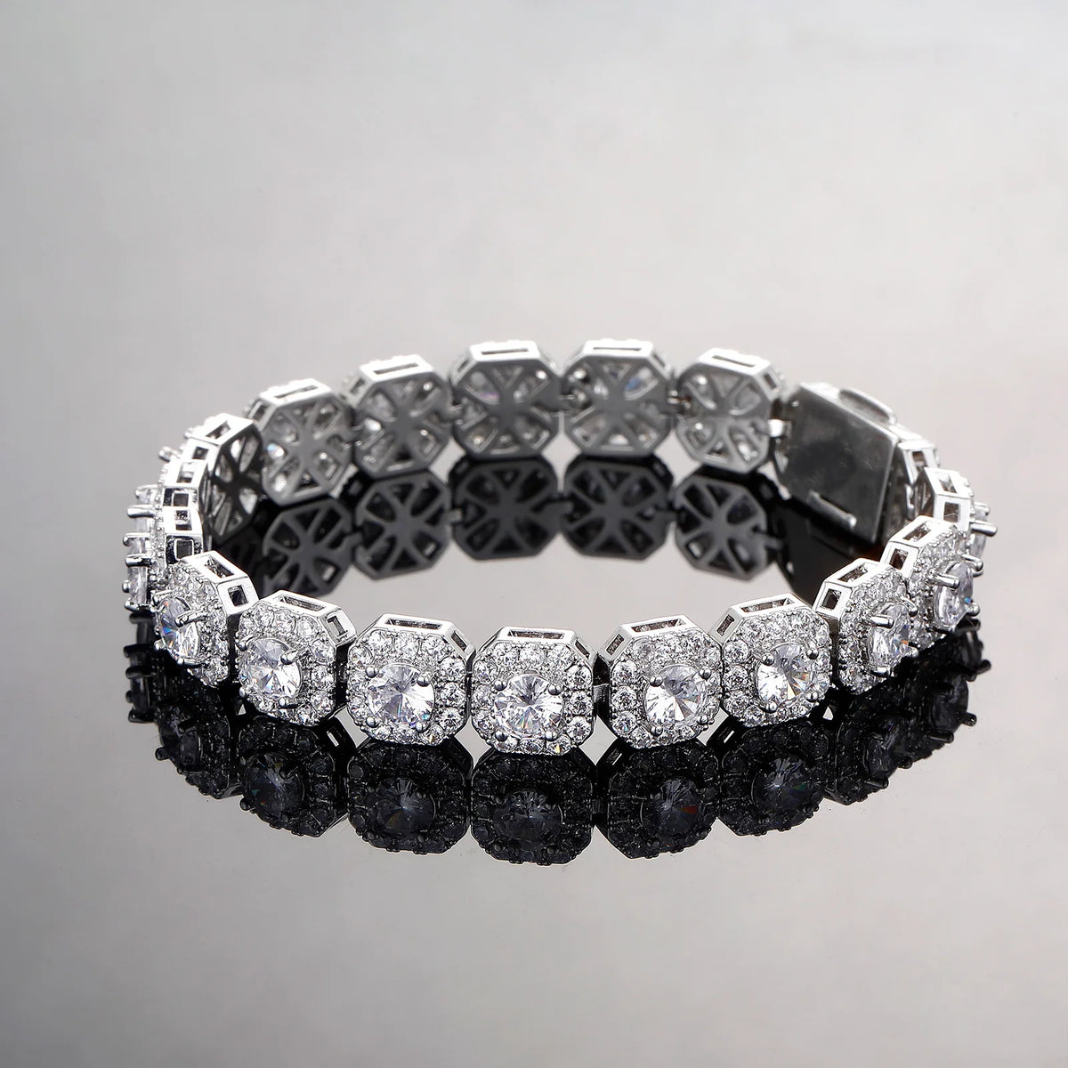 TOPGRILLZ 10mm Iced Out Full 5A Cubic Zirconia Square Charm Bracelet Bling CZ Tennis Chain With Box Clasp For Men Women Jewelry